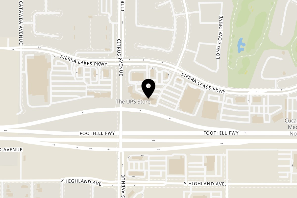 Map showing the location of Zaky Mediterranean Grill Fontana on 16155 Sierra Lakes Pkwy Suite 140 in Fontana